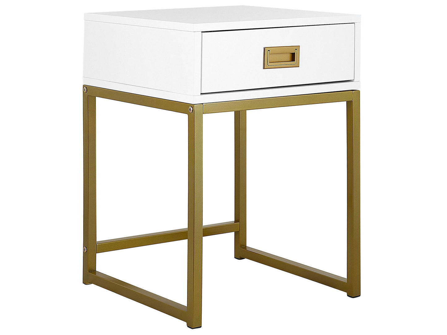 Beistelltisch weiss / gold 1 Schublade quadratisch 40 x 40 x 57 cm LARGO