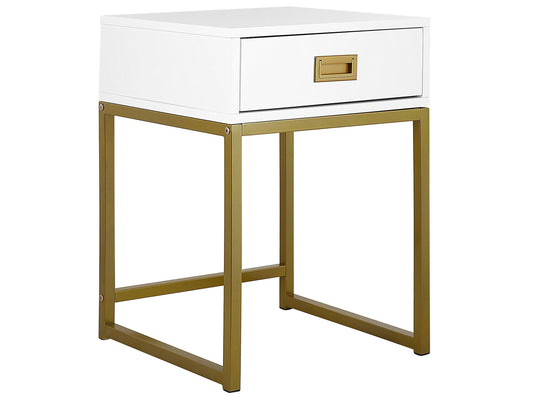 Beistelltisch weiss / gold 1 Schublade quadratisch 40 x 40 x 57 cm LARGO
