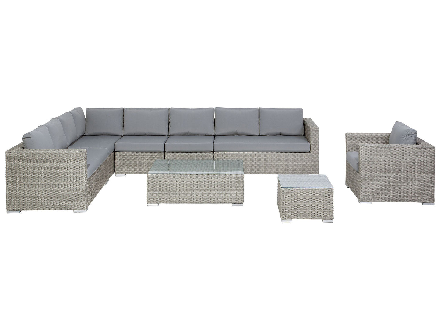 Lounge Set mit Tisch 8-Sitzer XXL rechtsseitig modular Polyrattan Grau