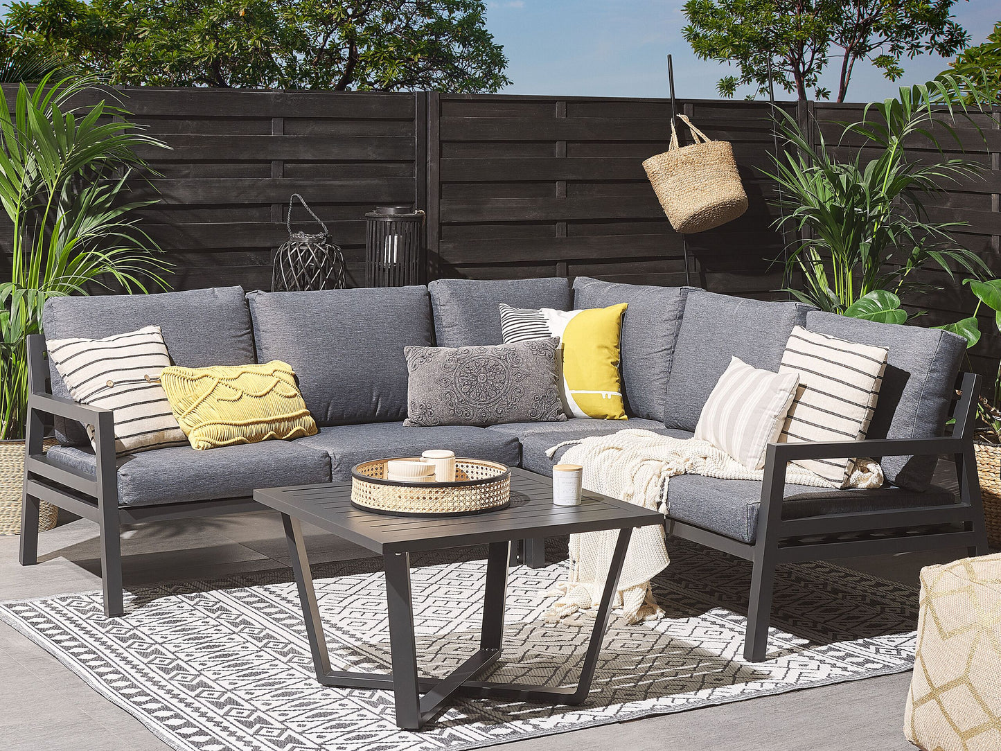 Garten Ecksofa mit Tisch 5-Sitzer VIZZINI Metall Grau
