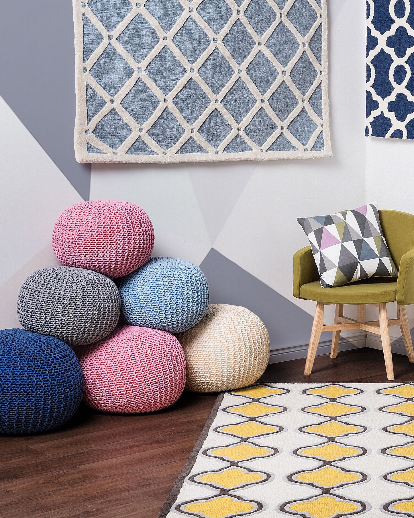 Teppich Wolle hellblau 160 x 230 cm marokkanisches Muster Kurzflor DALI