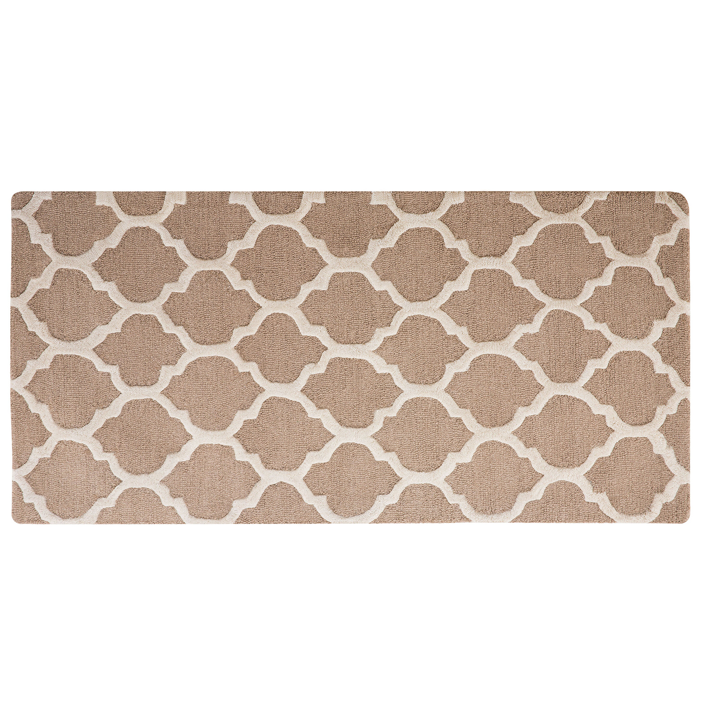 Teppich Wolle beige 80 x 150 cm marokkanisches Muster Kurzflor ERBAA