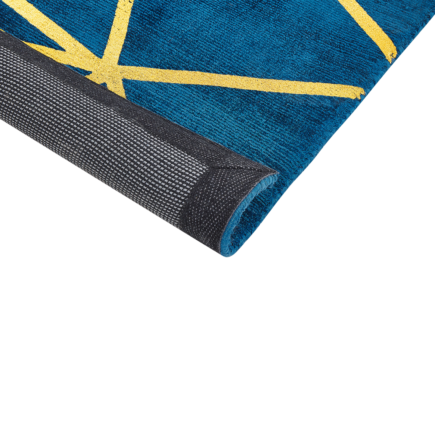Teppich marineblau / gold 80 x 150 cm geometrisches Muster Kurzflor HAVZA