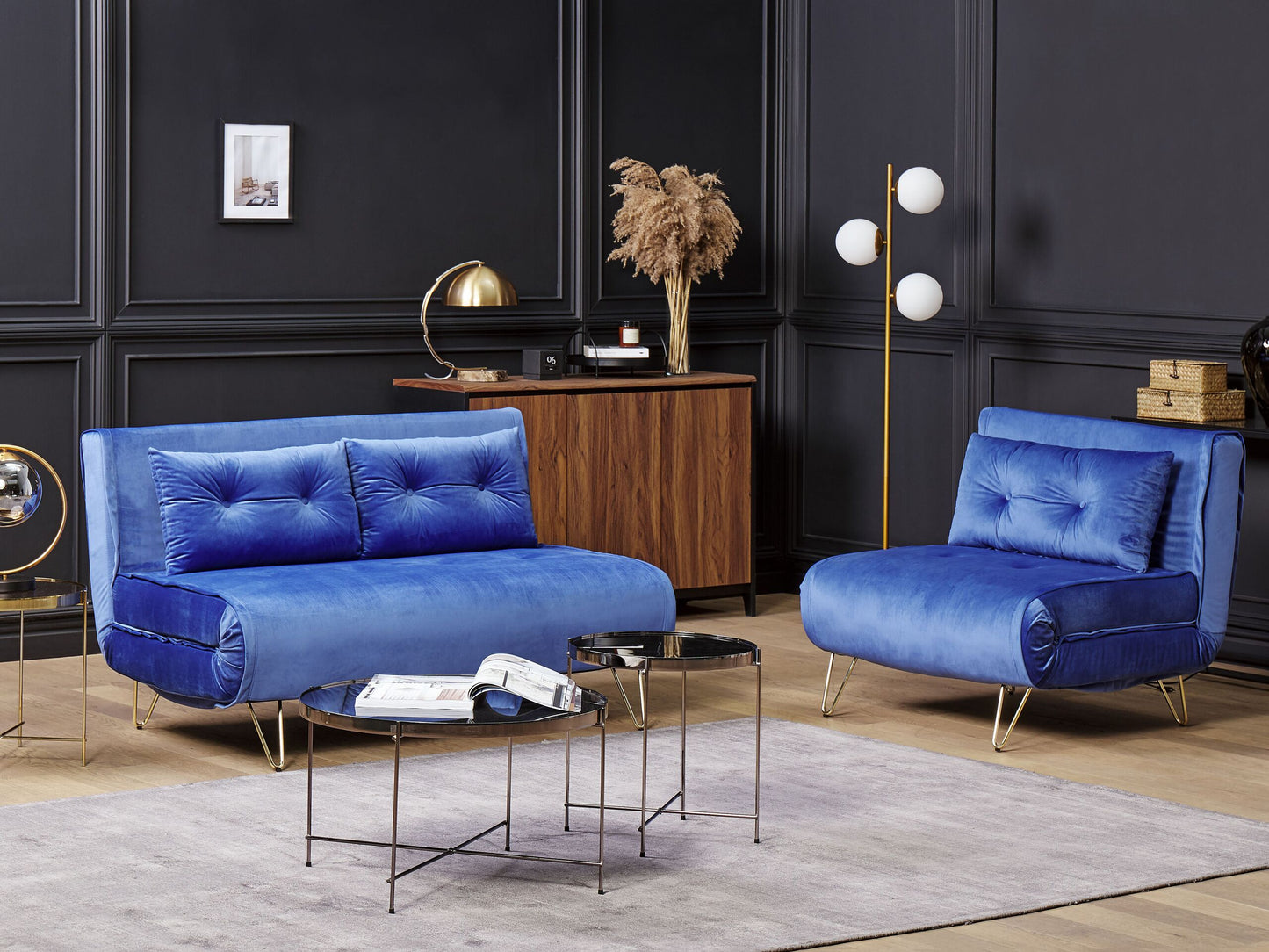 Sofa Set Samtstoff marineblau 3-Sitzer VESTFOLD