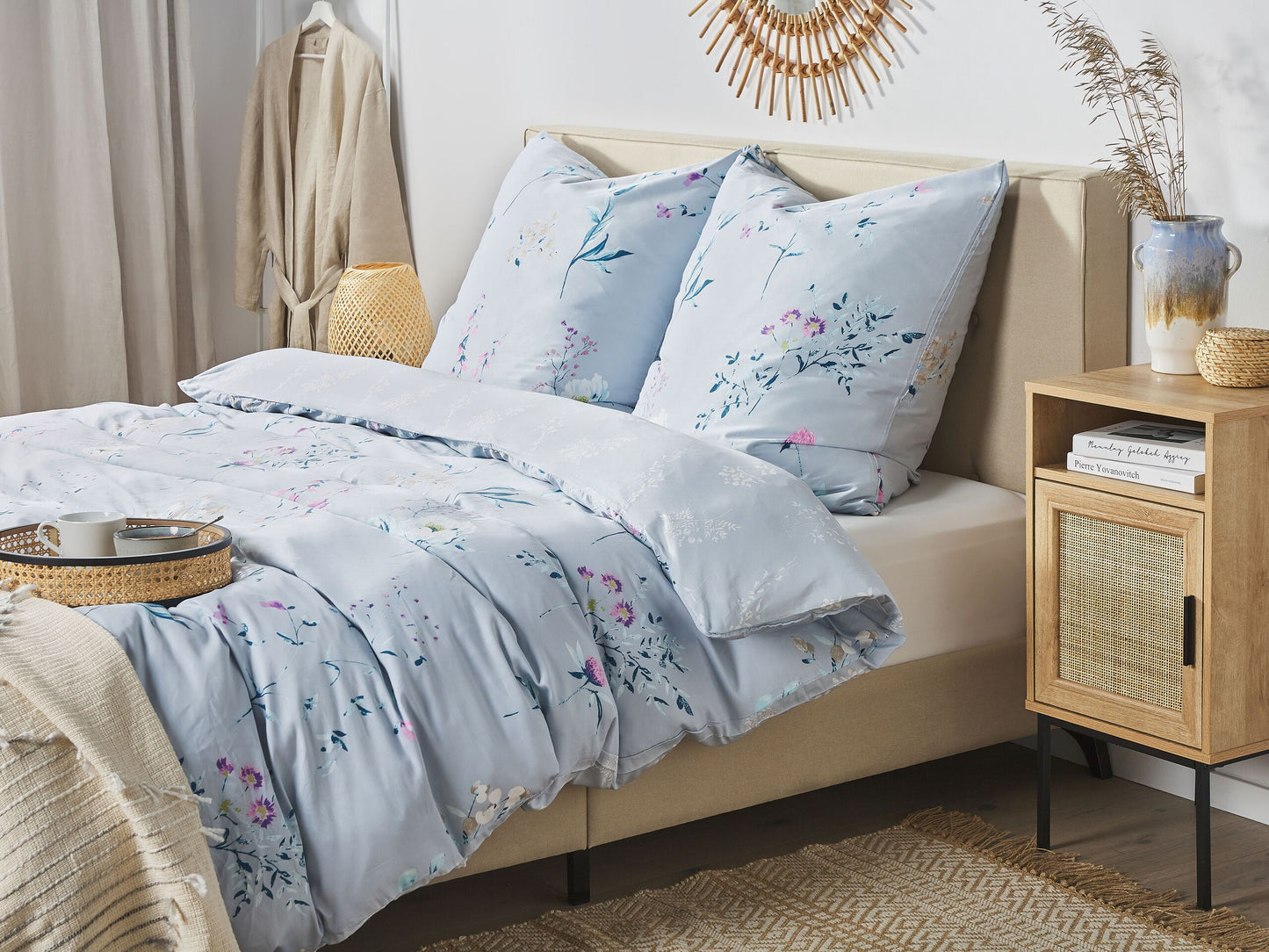 Bettwäsche-Set EVERGREEN Baumwollsatin 135 x 200 cm Hellblau