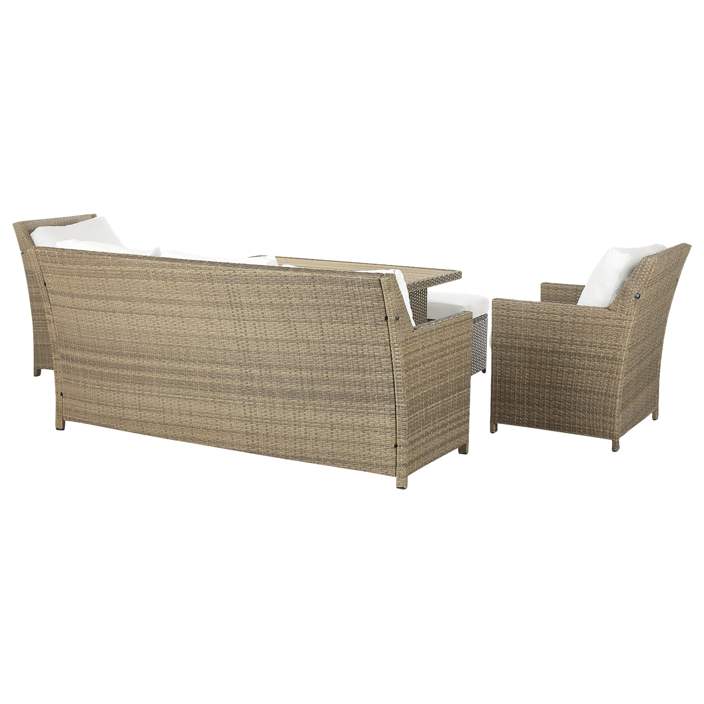 Lounge Set mit Tisch und Ottomane 5-Sitzer FONTI inkl. Kissen Polyrattan Braun