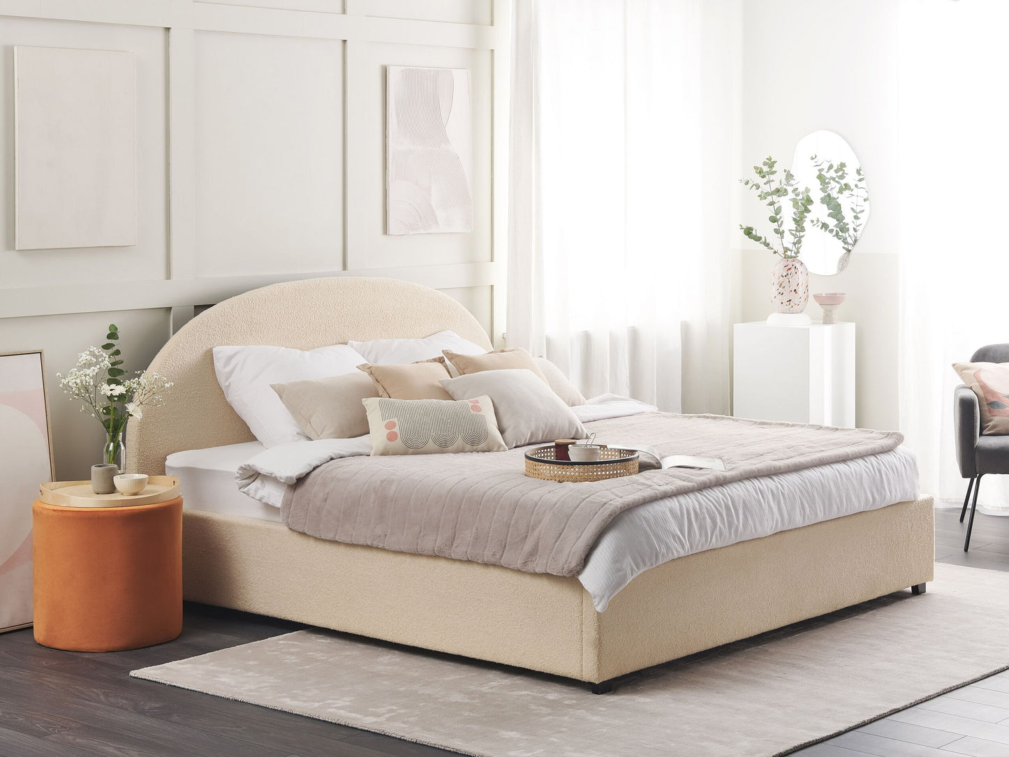 Bett mit Stauraum Bouclé VAUCLUSE 180 x 200 cm Beige