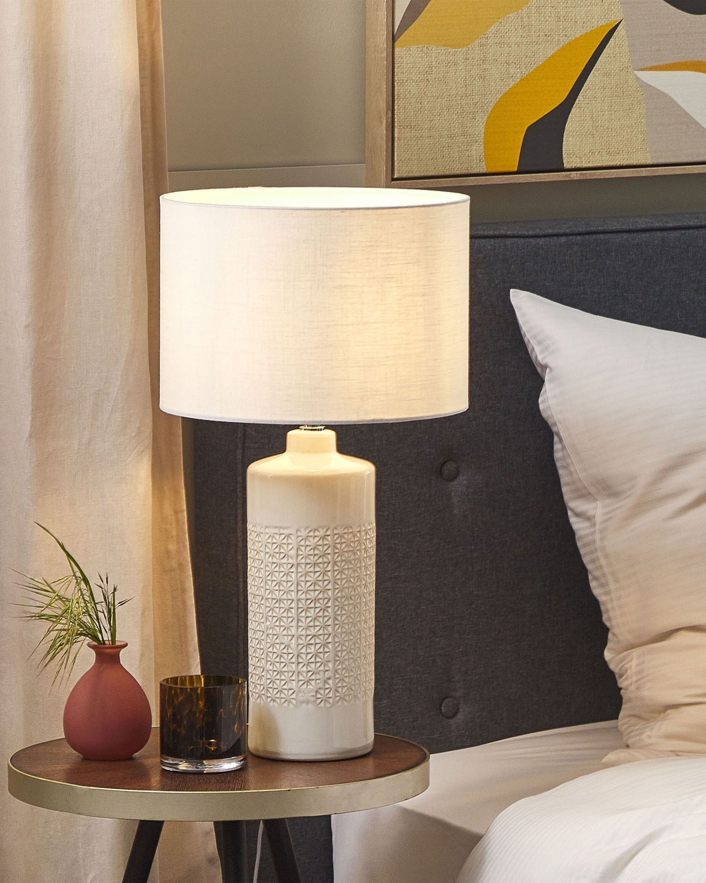 Tischleuchte ANSEBA Keramik Cremeweiss