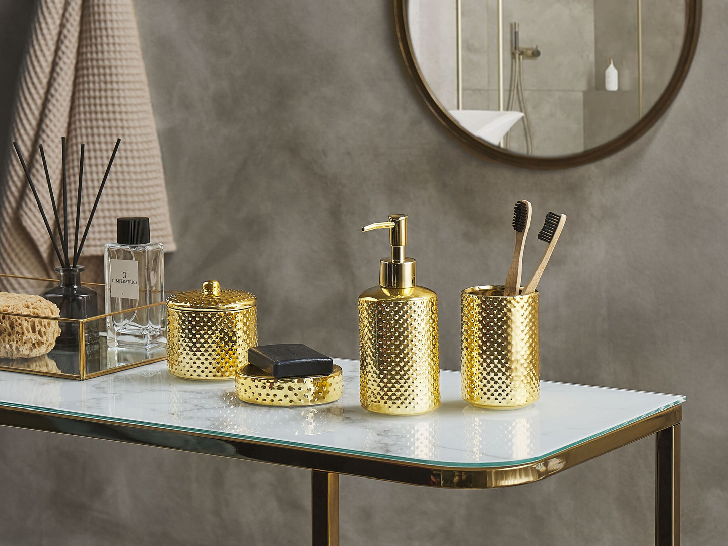 Badaccessoires Set 4-teilig CUMANA Keramik Gold