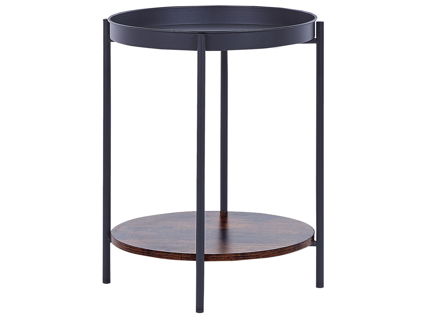 Beistelltisch schwarz / dunkler Holzfarbton rund ⌀ 41 cm BORDEN
