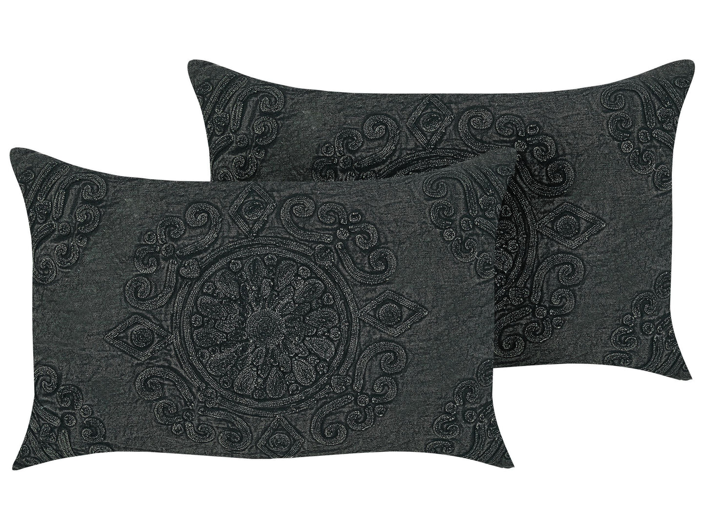 Dekokissen 2er Set VELOOR Baumwolle 30 x 50 cm Dunkelgrau Orientalisches Muster