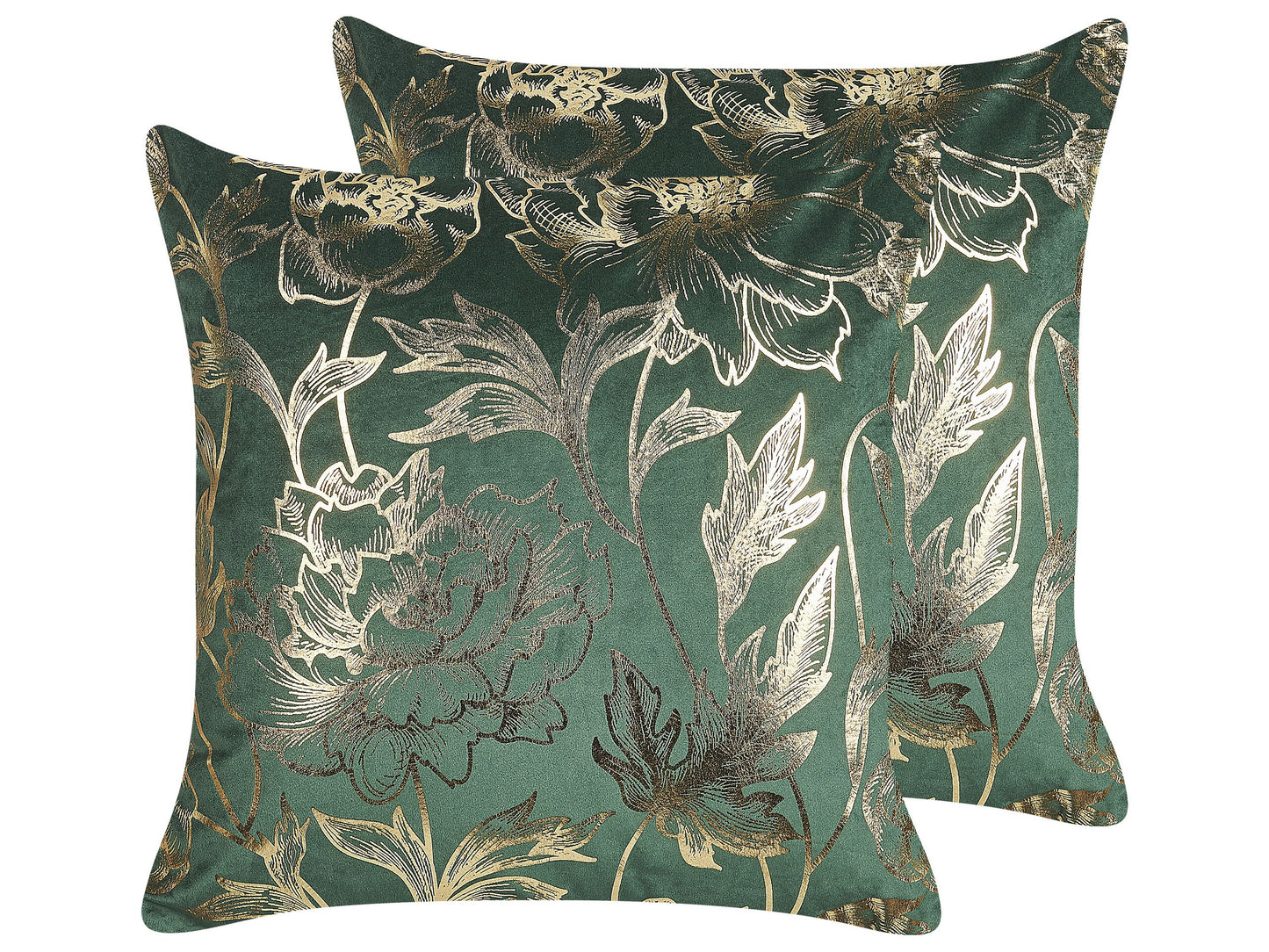 Dekokissen 2er Set DAFFODIL Samtstoff 45 x 45 cm Smaragdgrün Blumenmuster