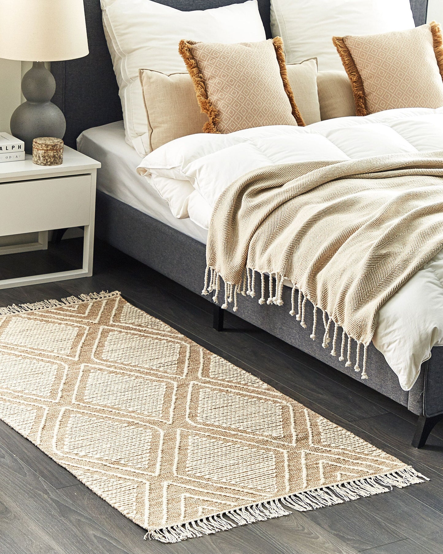 Teppich Baumwolle beige / weiss 80 x 150 cm Kurzflor KACEM