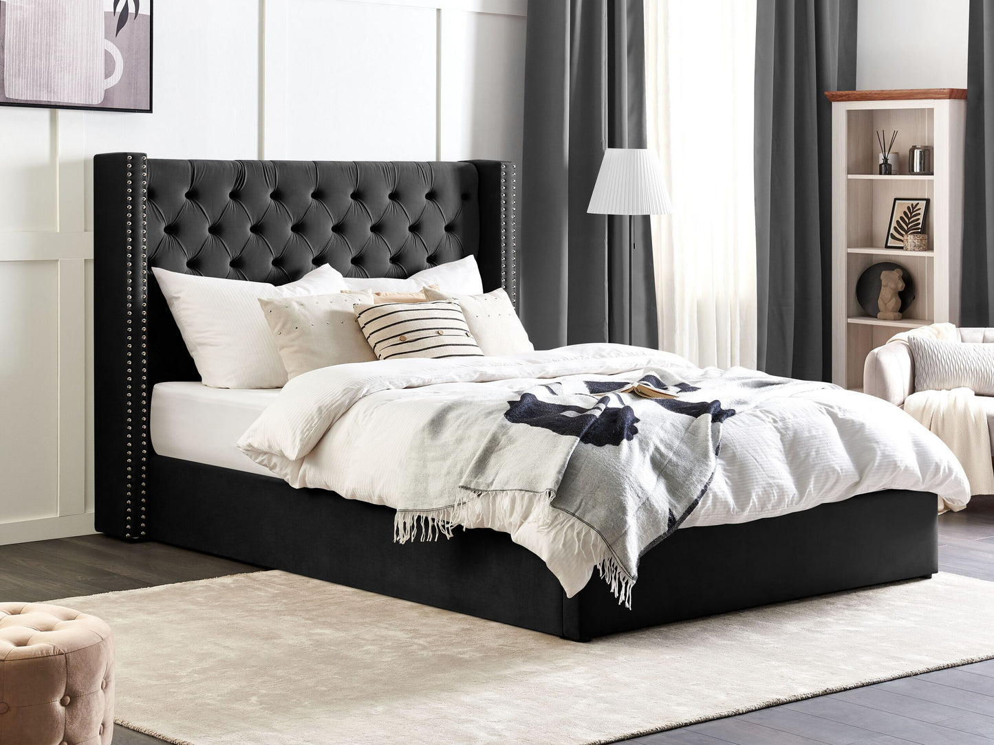 Bett mit Stauraum Samtstoff LUBBON 180 x 200 cm Schwarz
