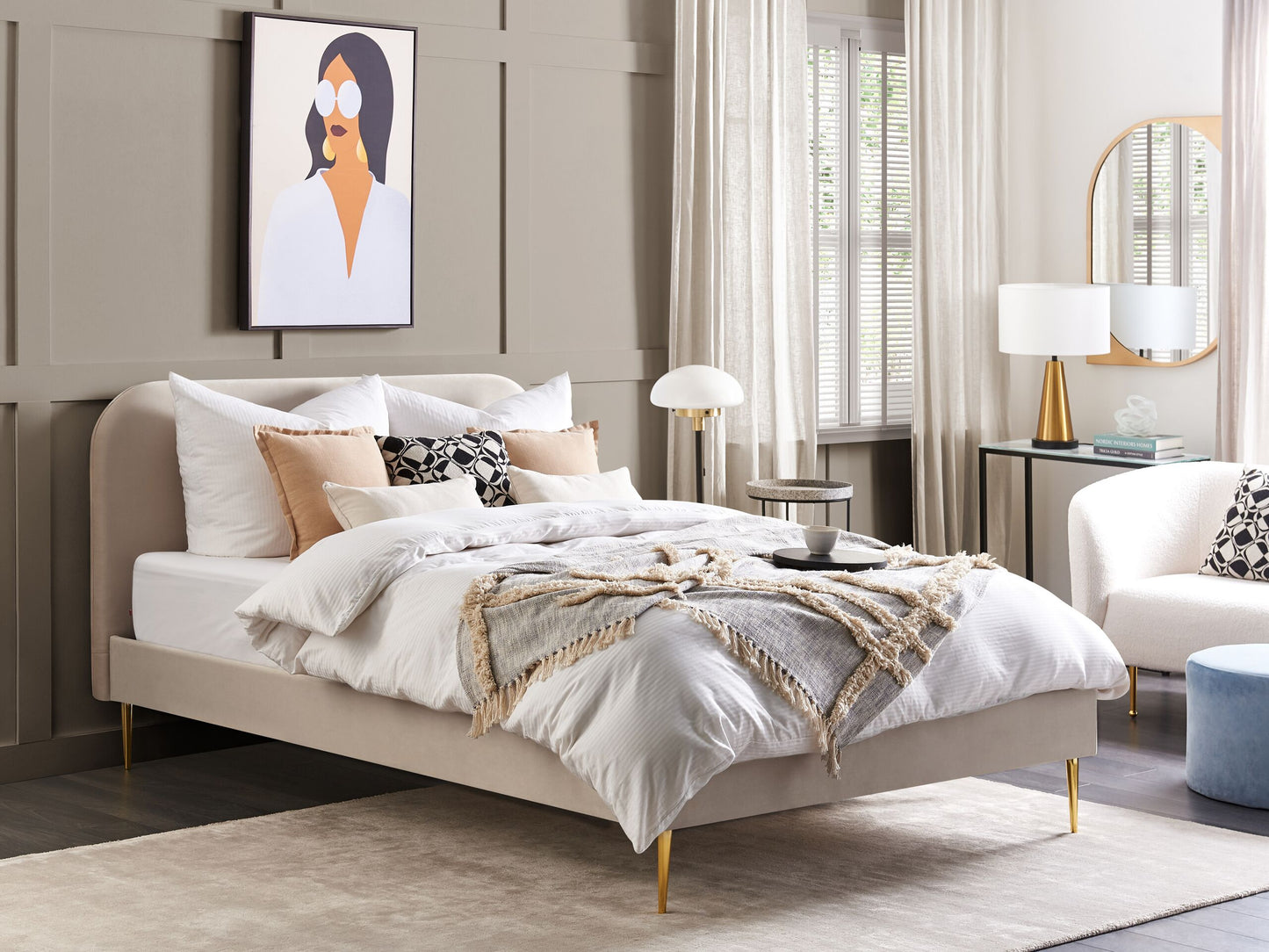 Bett mit Lattenrost Samtstoff FLAYAT 160 x 200 cm Hellbeige