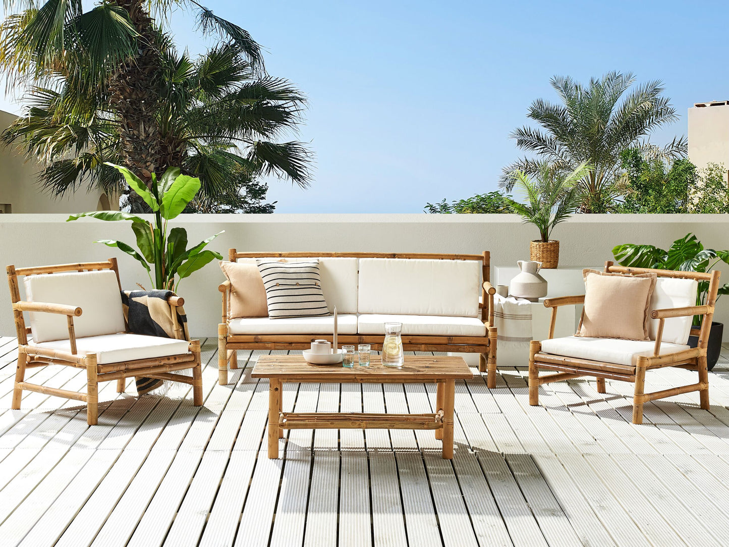 Lounge Set mit Tisch 4-Sitzer RICCIONE Bambusholz Hellbraun