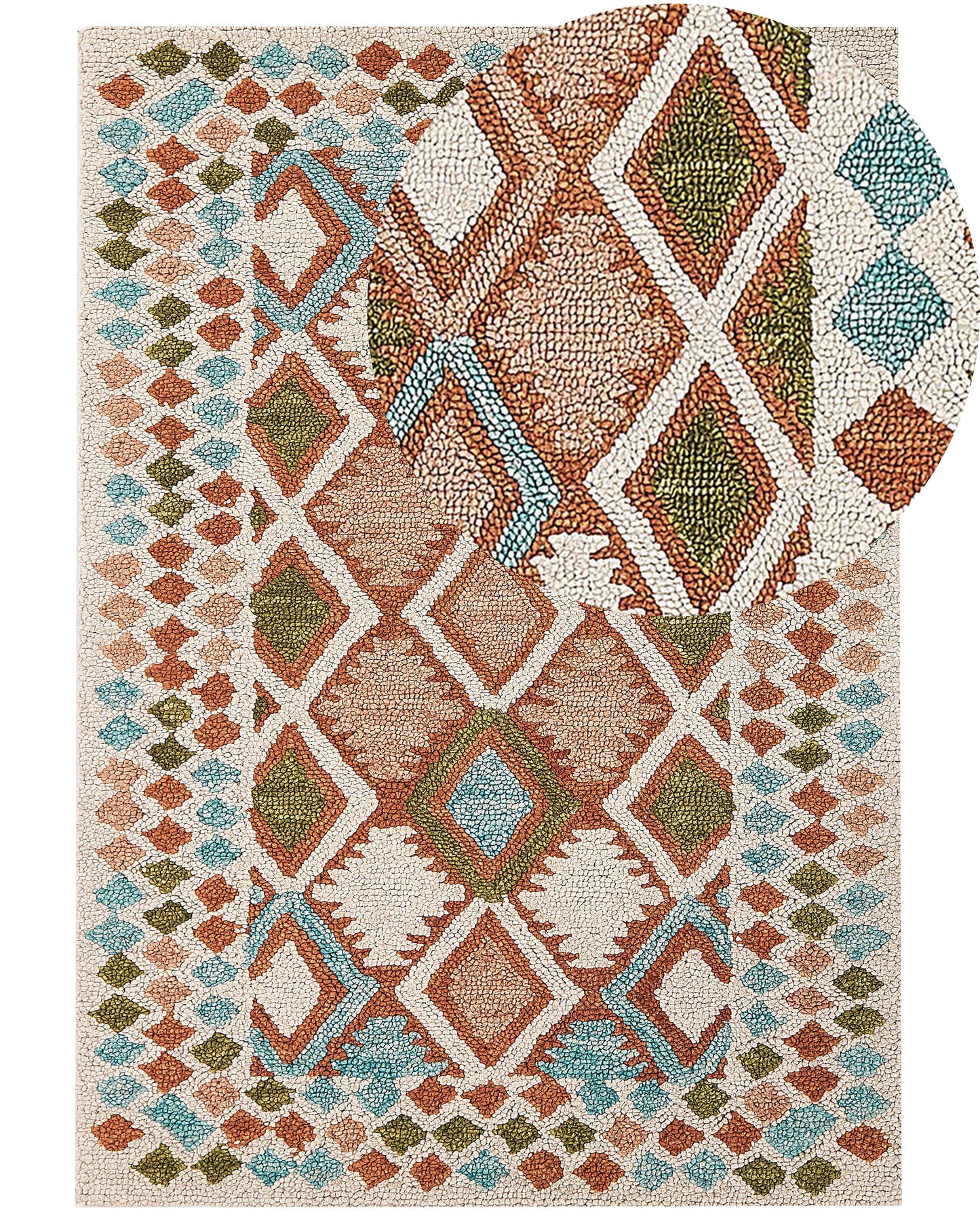 Teppich Wolle mehrfarbig 160 x 230 cm geometrisches Muster Kurzflor ERMENEK