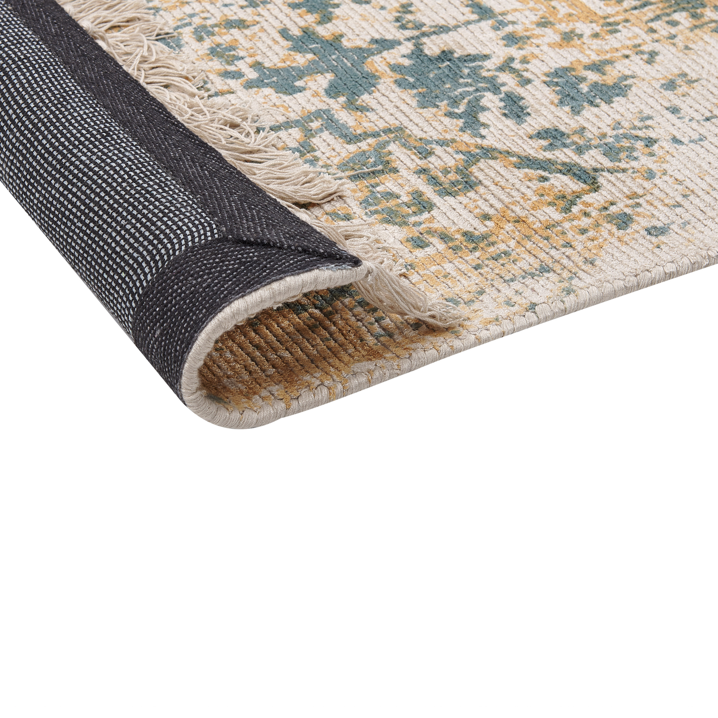 Teppich Viskose senfgelb / grün 140 x 200 cm orientalisches Muster Kurzflor BOYALI