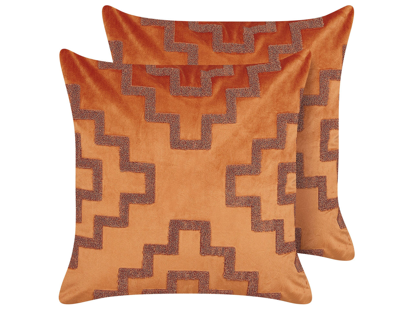 Dekokissen 2er Set SERGIPE Samtstoff 45 x 45 cm Orange Geometrisches Muster