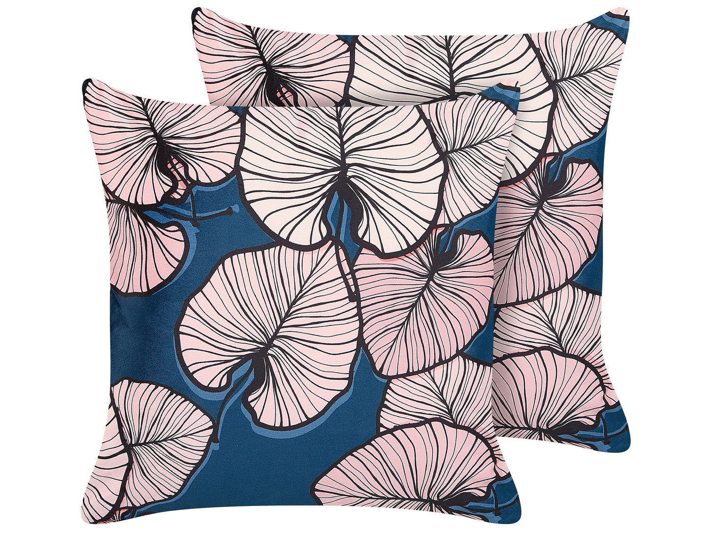 Dekokissen 2er Set CHRYSANTHEMUM Samtstoff 45 x 45 cm Dunkelblau Pflanzenmuster