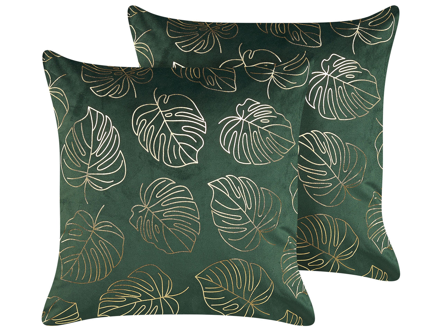 Dekokissen 2er Set DELICIOSA Samtstoff 45 x 45 cm Dunkelgrün Pflanzenmuster