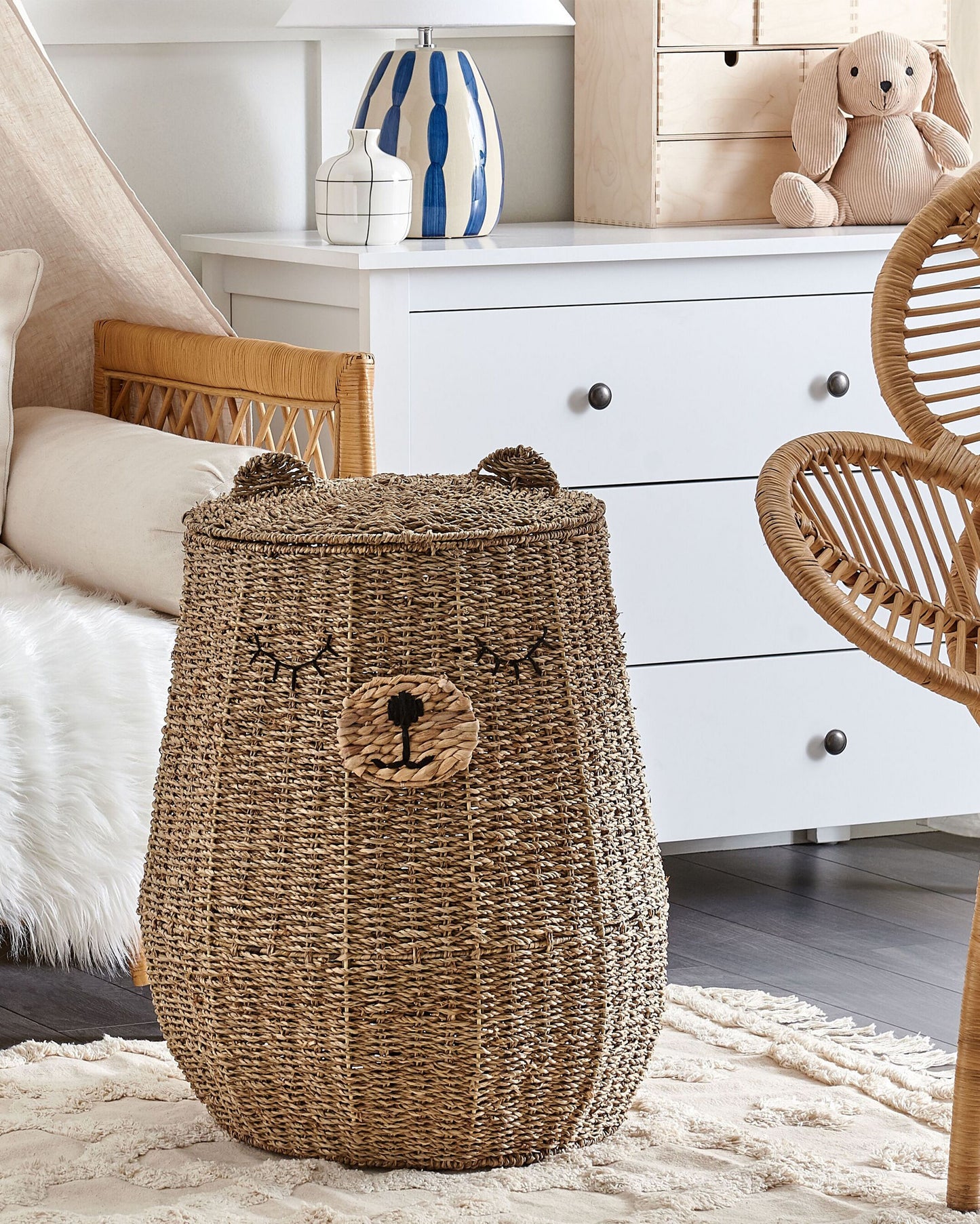 Aufbewahrungskorb mit Deckel Seegras naturfarben Bärenform 68 cm FULAN