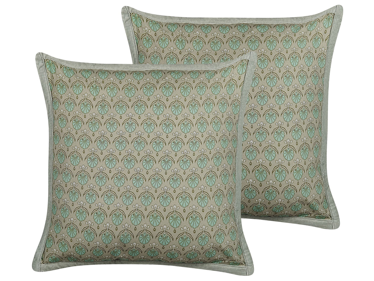 Dekokissen 2er Set PICTUS Samtstoff 45 x 45 cm Grün Pflanzenmuster