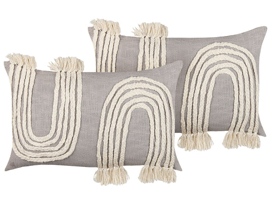 Kissen 2er Set Getuftet Baumwolle Helles Beige OCIMUM 55 x 35 cm