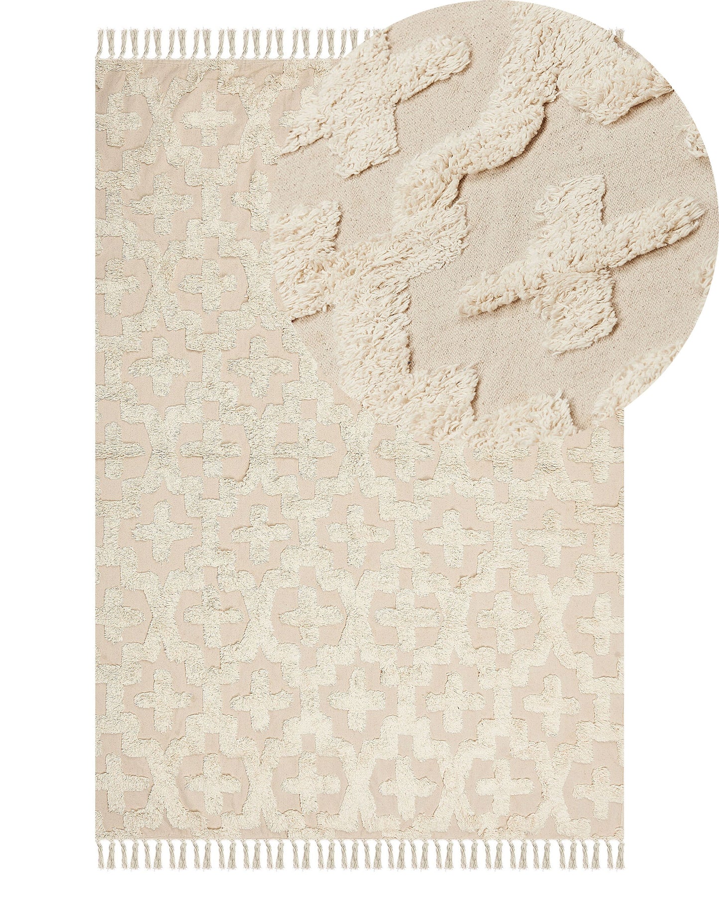 Teppich Baumwolle hellbeige 140 x 200 cm geometrisches Muster Kurzflor ITANAGAR