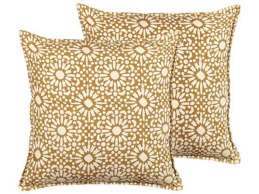 Dekokissen 2er Set CEIBA Baumwolle 45 x 45 cm Beige Geometrisches Muster