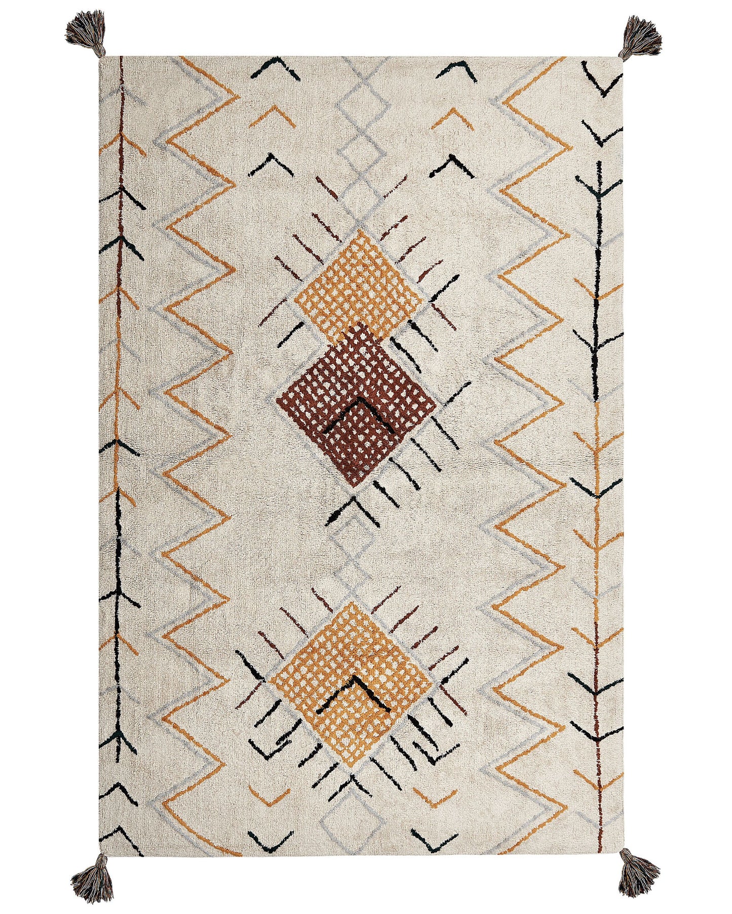 Teppich Baumwolle beige 140 x 200 cm geometrisches Muster Kurzflor BOLAY