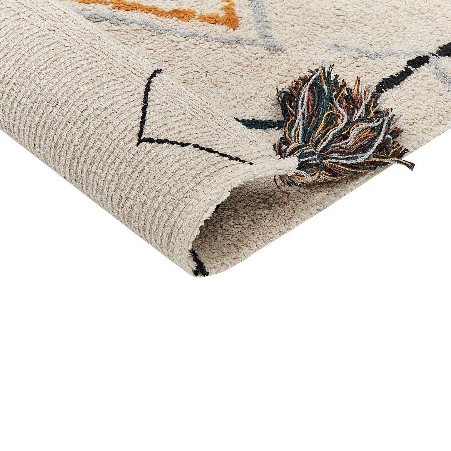 Teppich Baumwolle beige 140 x 200 cm geometrisches Muster Kurzflor BOLAY