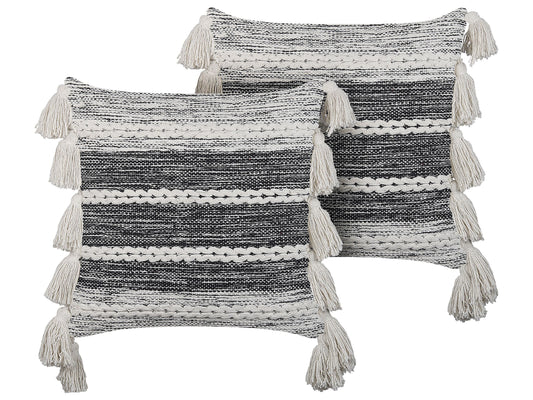Dekokissen 2er Set ROCHEA Baumwolle 45 x 45 cm Schwarz Streifenmuster