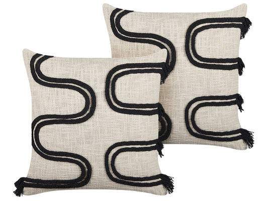 Dekokissen 2er Set FUCHSIA Baumwolle 45 x 45 cm Hellbeige Geometrisches Muster