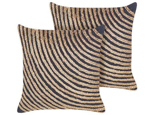 Dekokissen 2er Set BERGENIA Jute 45 x 45 cm Schwarz Streifenmuster