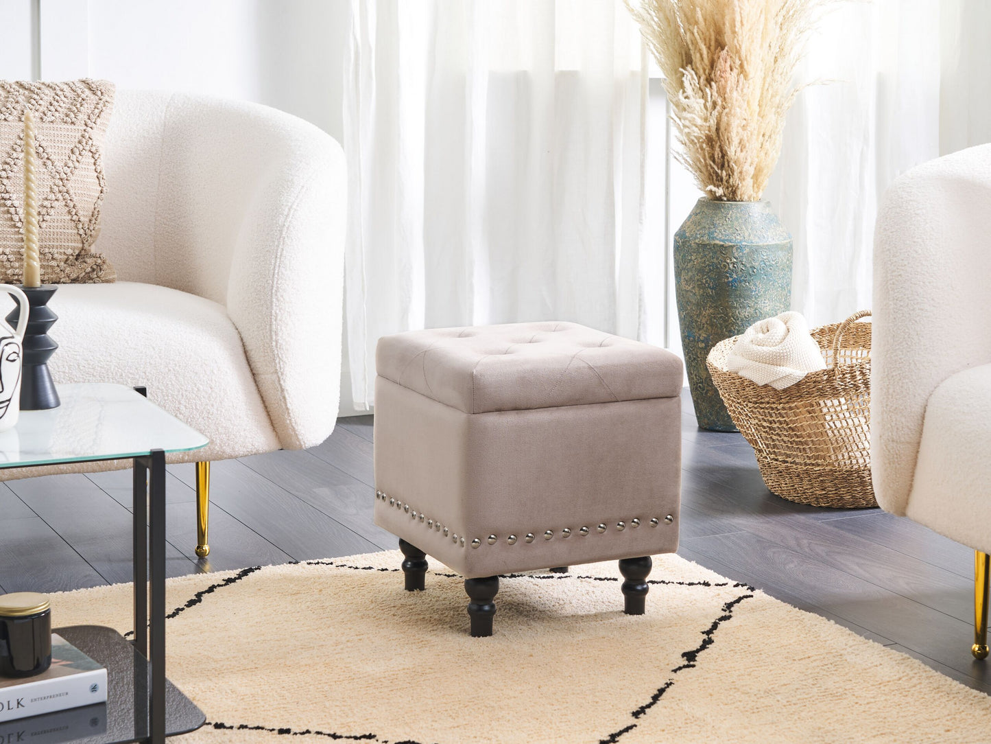 Hocker mit Stauraum Samtstoff beige LORETTO