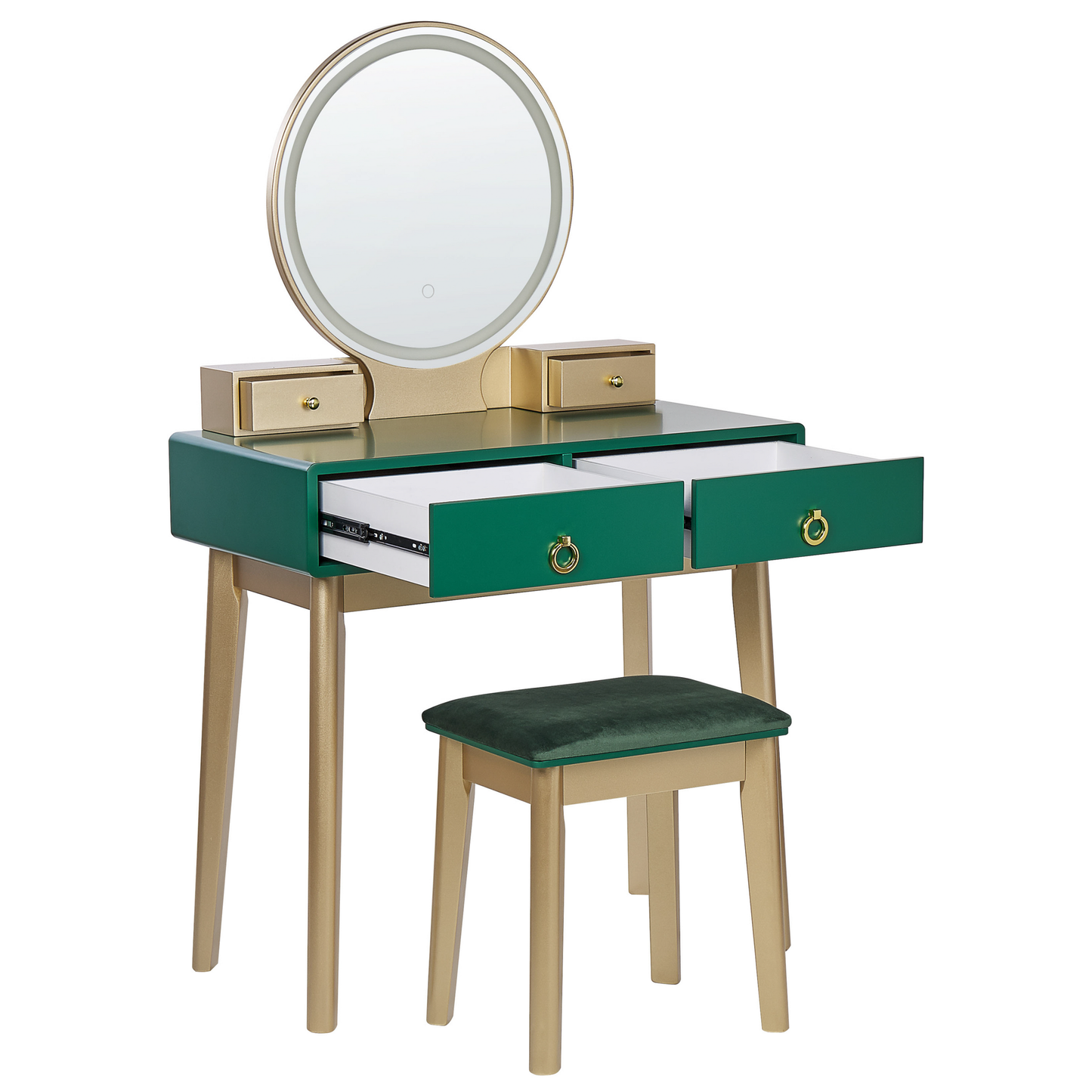 Schminktisch mit Spiegel und Hocker FEDRY LED Smaragdgrün