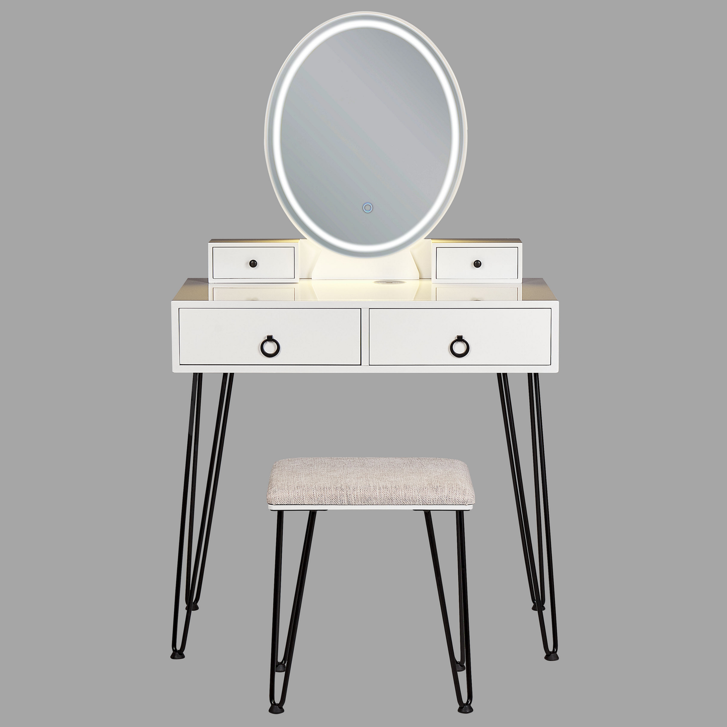 Schminktisch mit Spiegel und Hocker SOYE LED Weiss