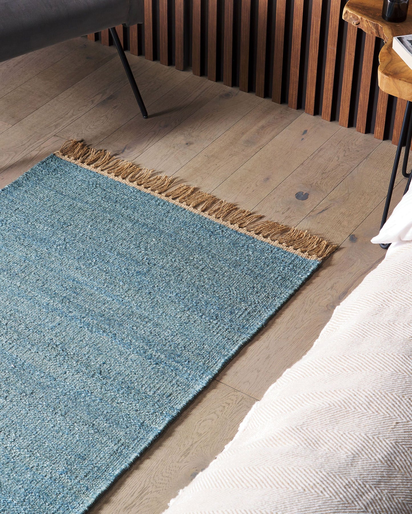 Teppich Jute blau 80 x 150 cm Kurzflor zweiseitig LUNIA
