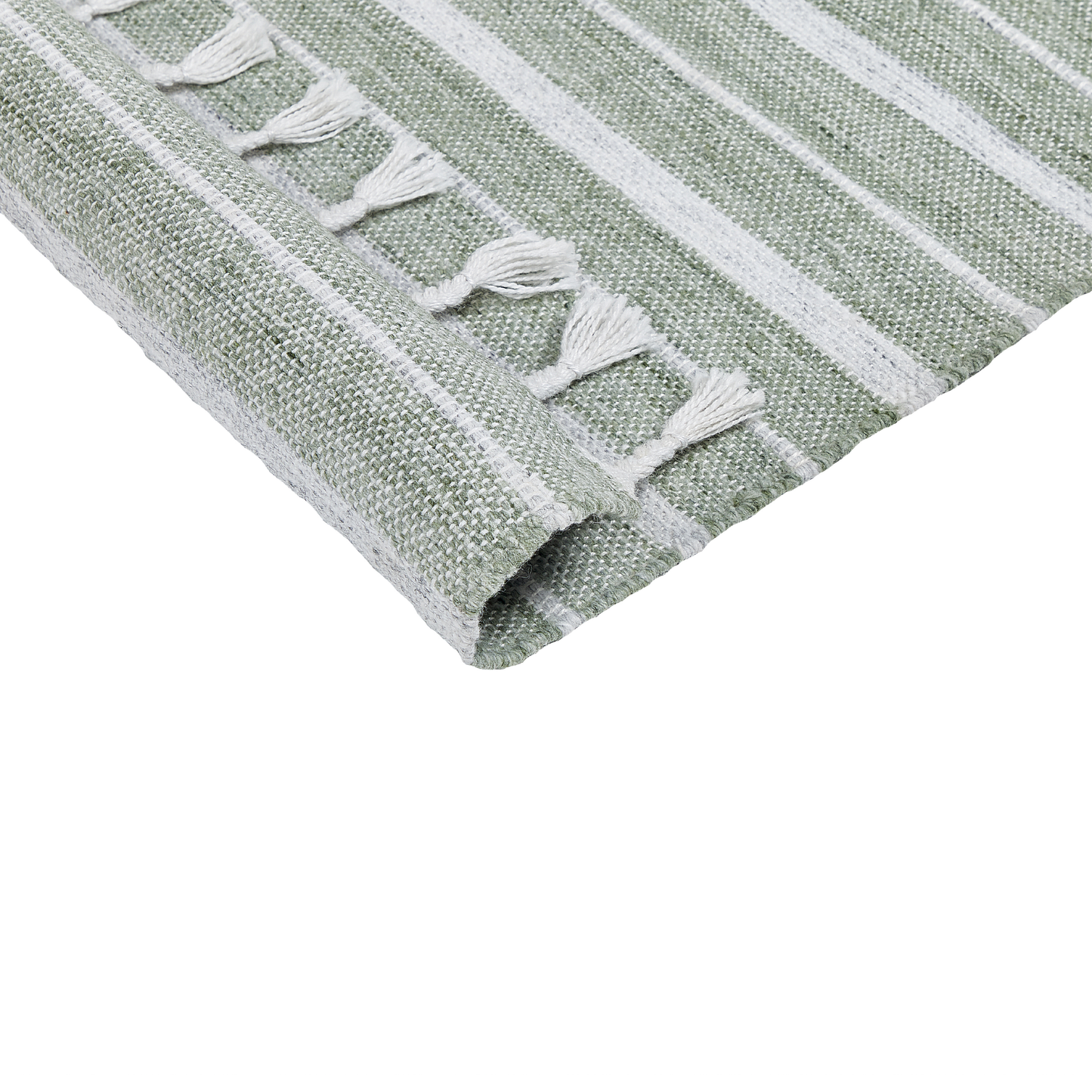 Outdoor Teppich dunkelgrün / weiss 80 x 150 cm Streifenmuster Kurzflor BADEMLI