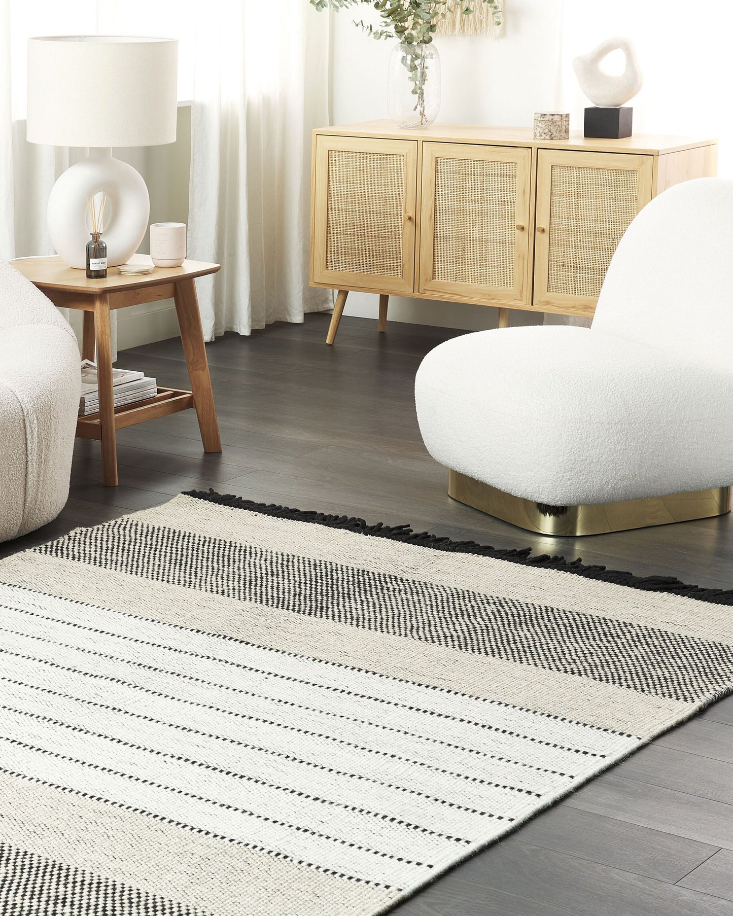 Teppich Wolle beige / schwarz 160 x 230 cm Kurzflor YAZLIK
