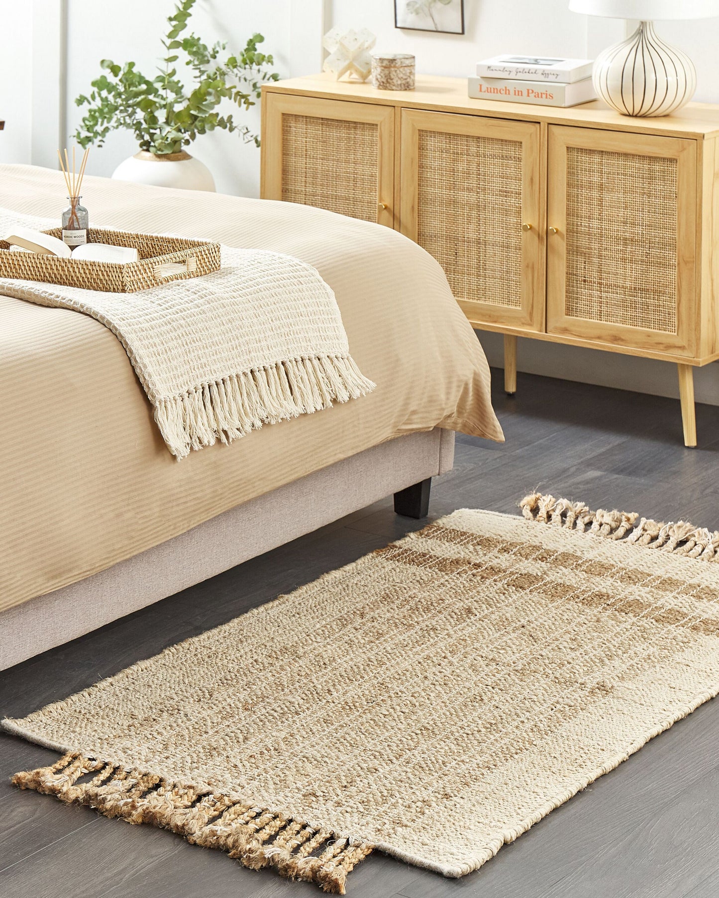 Teppich Jute sandbeige 80 x 150 cm geometrisches Muster Kurzflor ORTAOBA