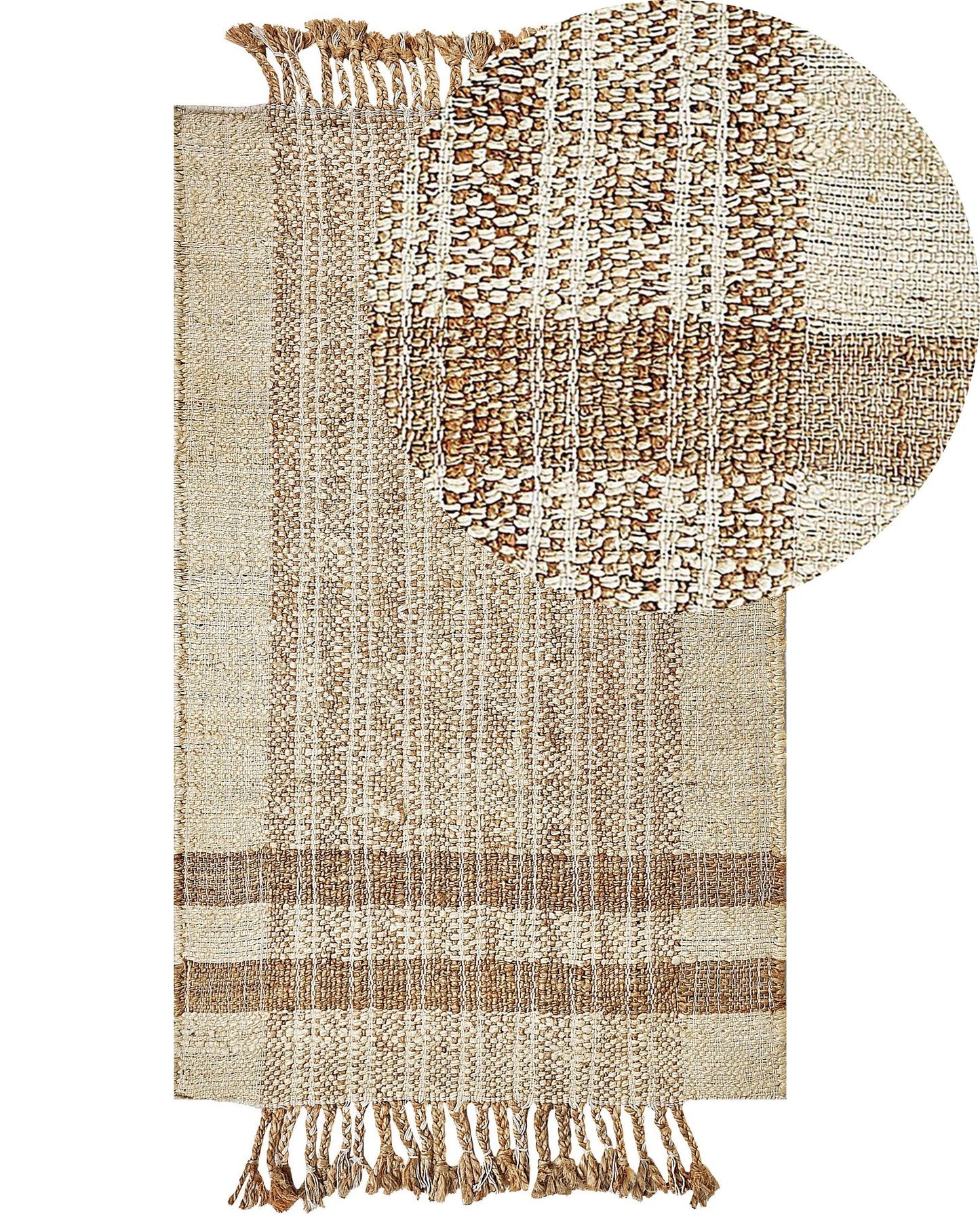 Teppich Jute sandbeige 80 x 150 cm geometrisches Muster Kurzflor ORTAOBA