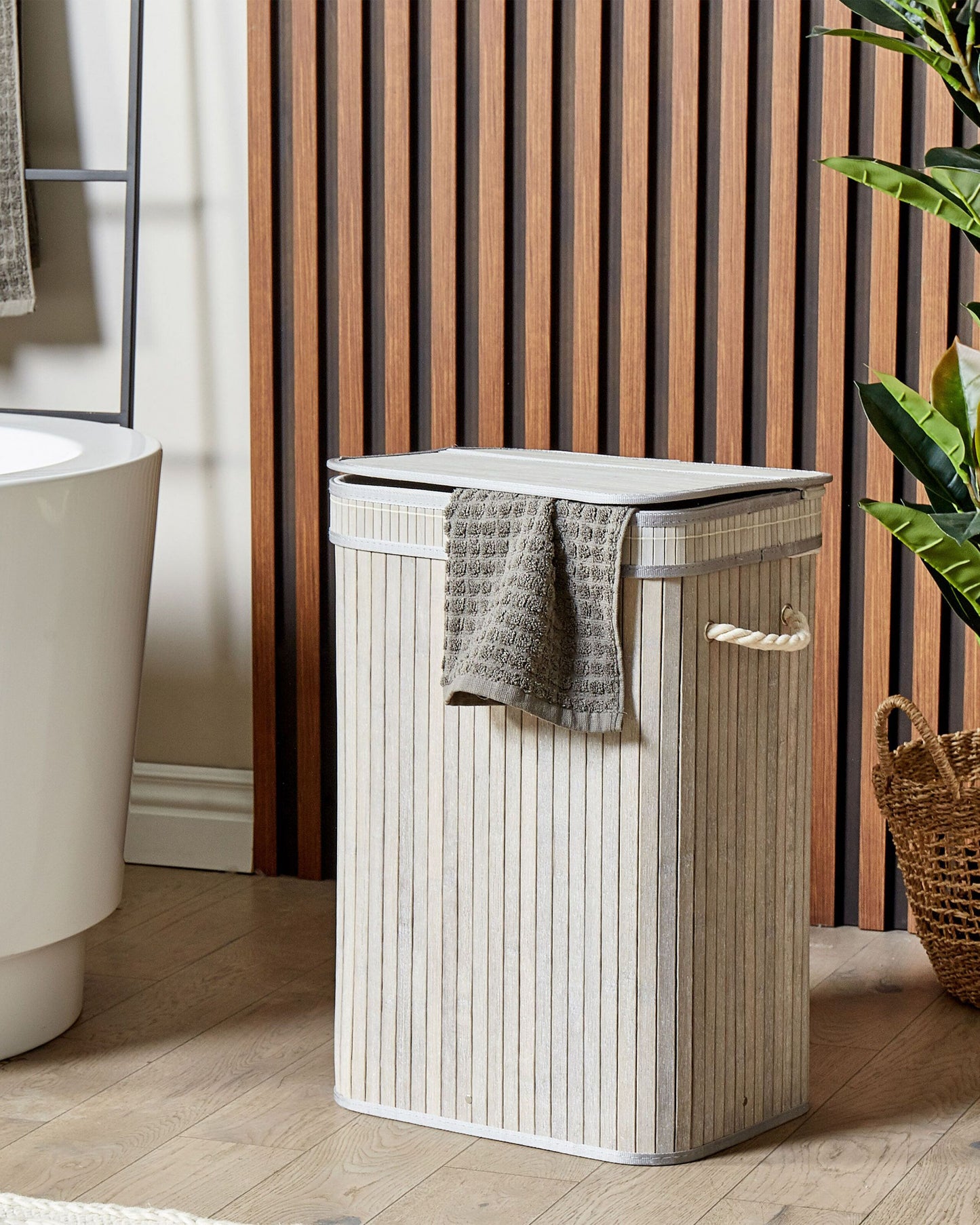 Korb mit Deckel Bambusholz hellgrau rechteckig KALUTARA