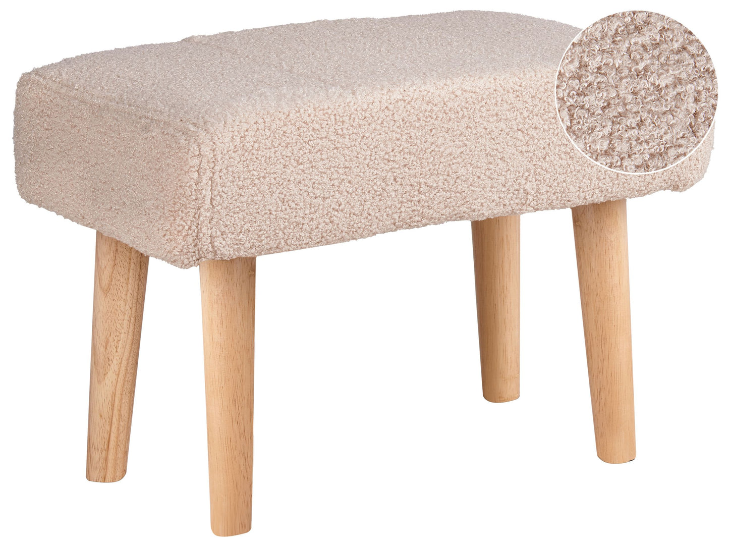 Hocker Bouclé / Gummibaumholz beige TAKOMA