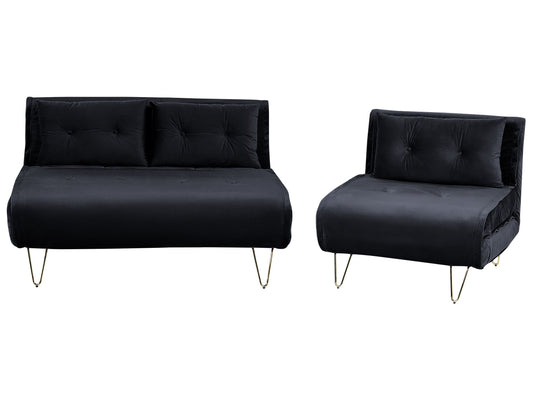 Sofa Set Samtstoff schwarz 3-Sitzer VESTFOLD