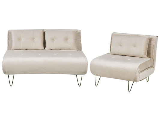 Sofa Set Samtstoff hellbeige 3-Sitzer VESTFOLD