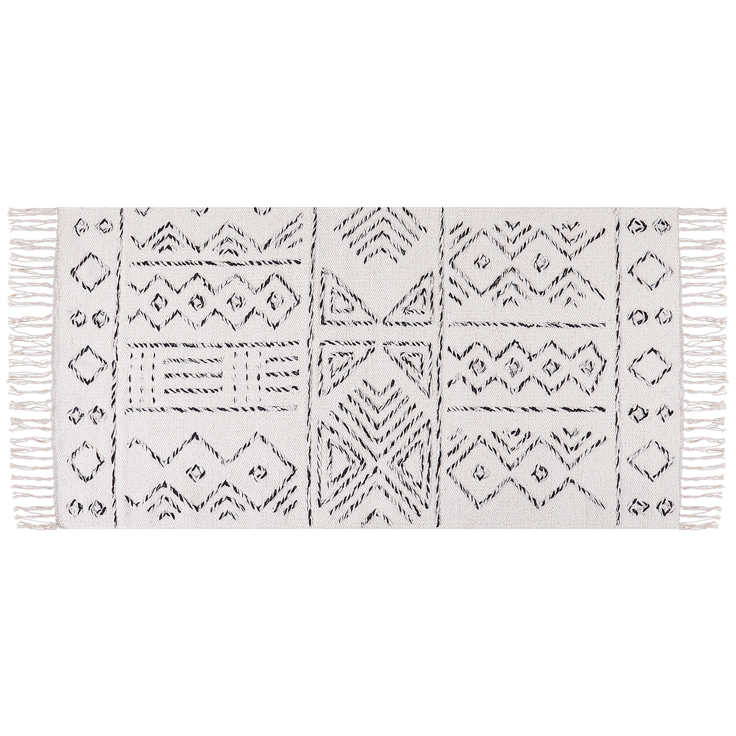 Teppich Wolle weiss / schwarz geometrisches Muster 80 x 150 cm Kurzflor ALKENT