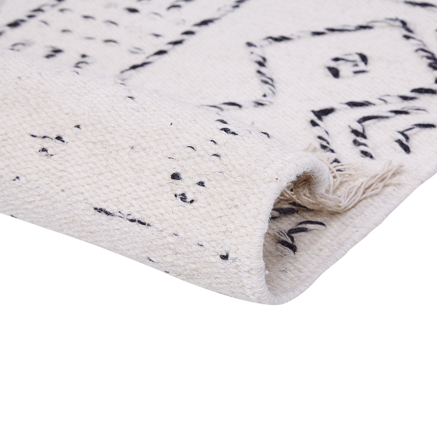 Teppich Wolle weiss / schwarz geometrisches Muster 80 x 150 cm Kurzflor ALKENT