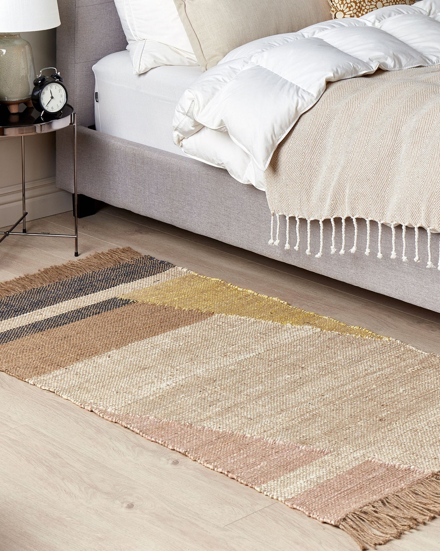 Teppich Jute braun 80 x 150 cm geometrisches Muster Kurzflor SAMLAR